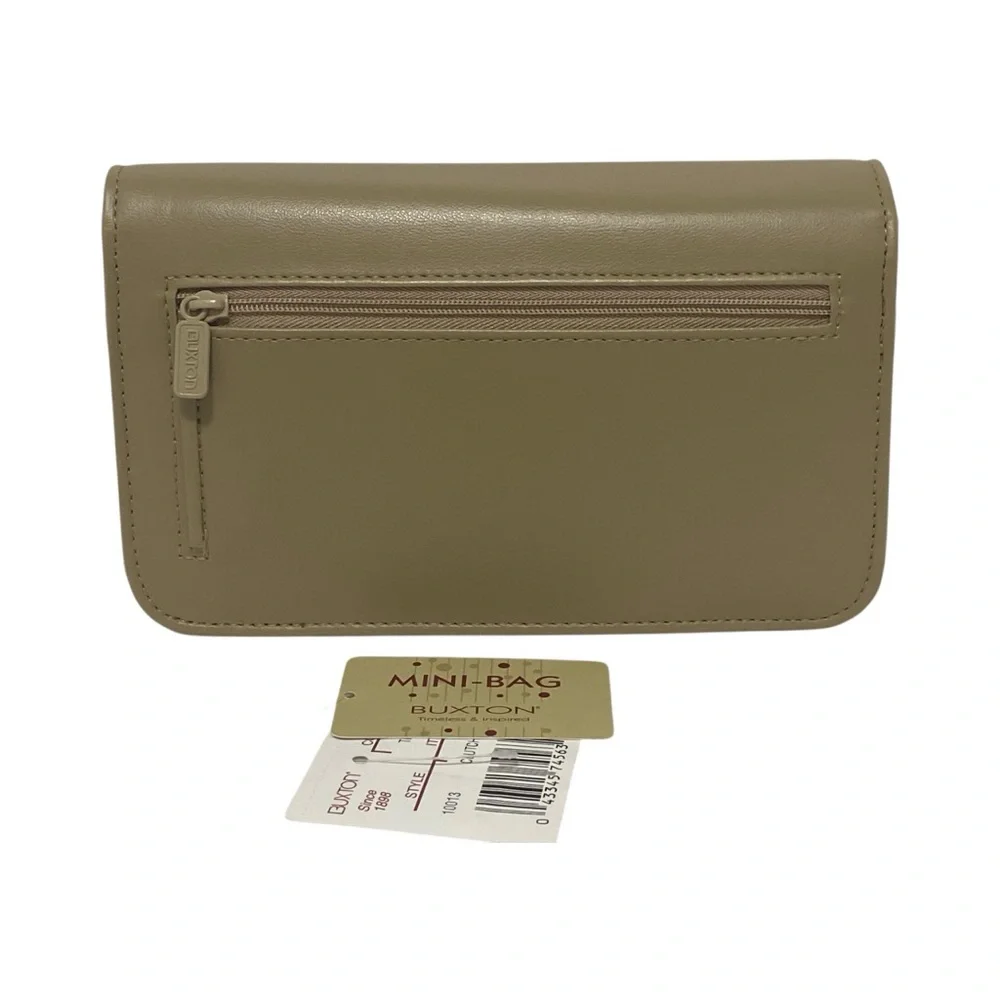 Buxton Vintage Tan Taupe Leather Convertible Mini Bag Clutch - NWT